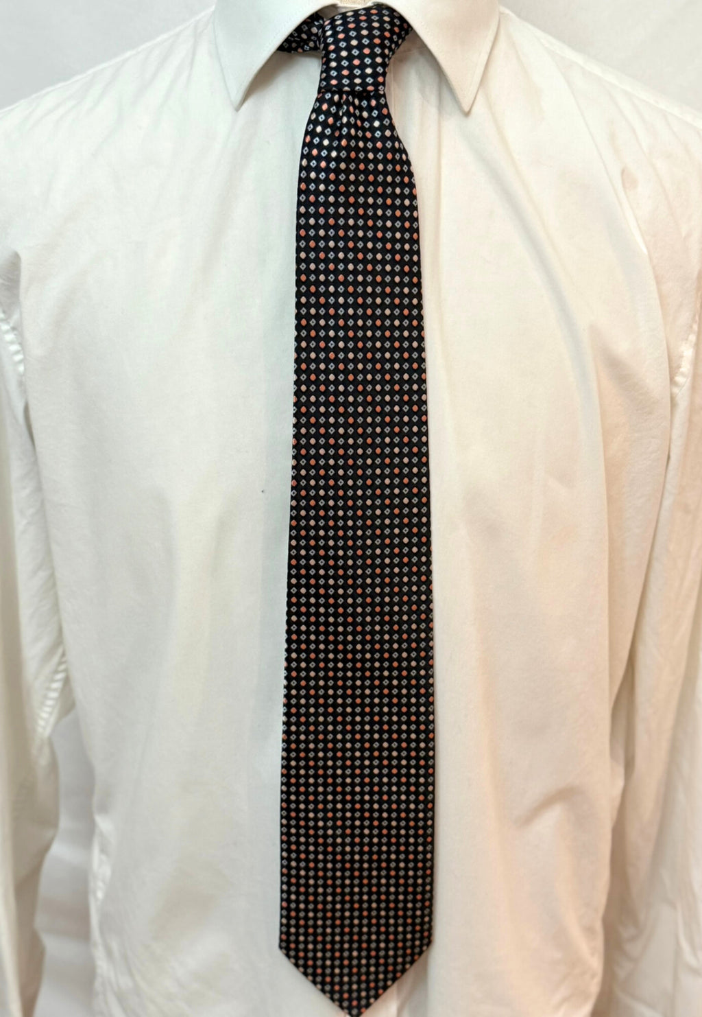 Palm Coral, Peach and Light Steel Blue Dots Geometric Necktie