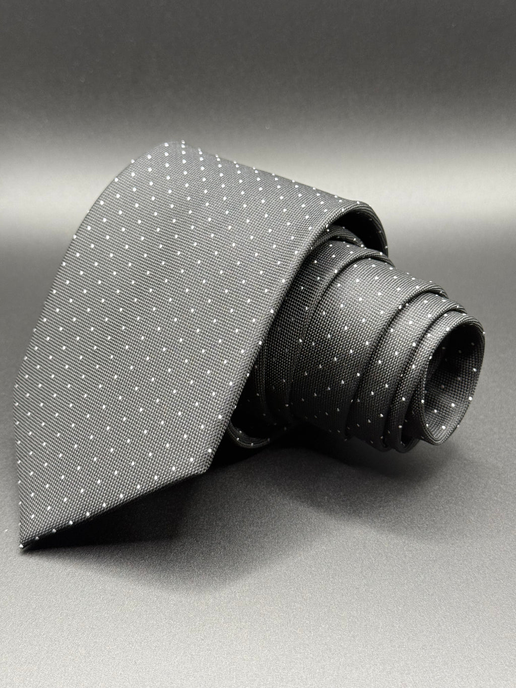 White Micro Dot on Black Necktie