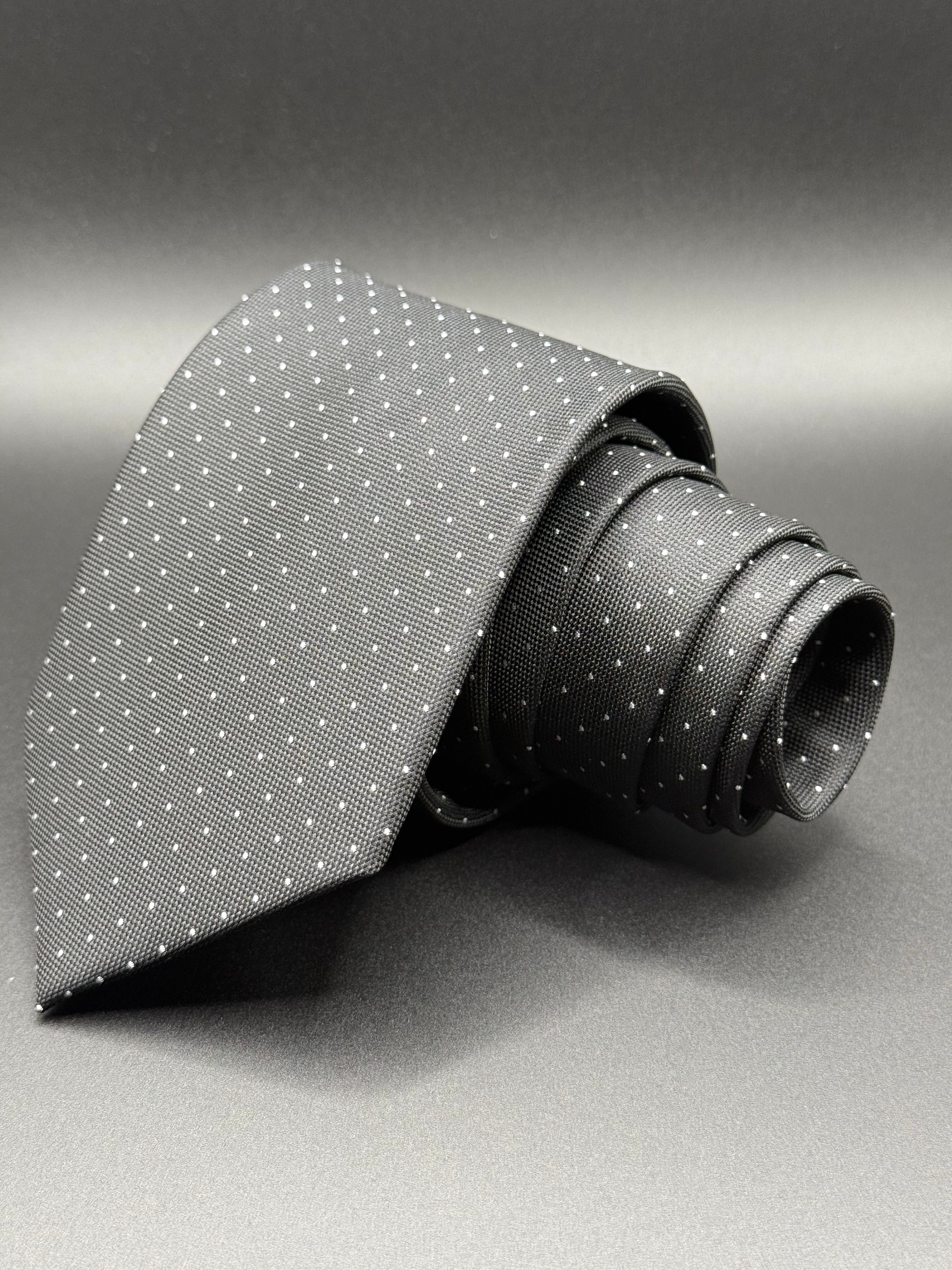 White Micro Dot on Black Necktie