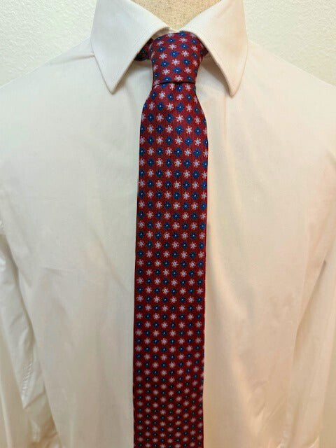Burgundy, Blue Floral Medallion on Burgundy Necktie