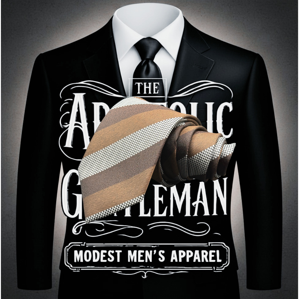 Chocolate Brown, Caramel, White and Black Checkered Striped Necktie