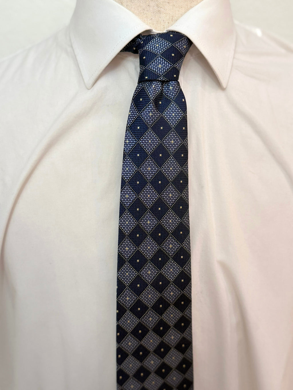 Steel Blue and Navy Design Cross Check Geometric Necktie