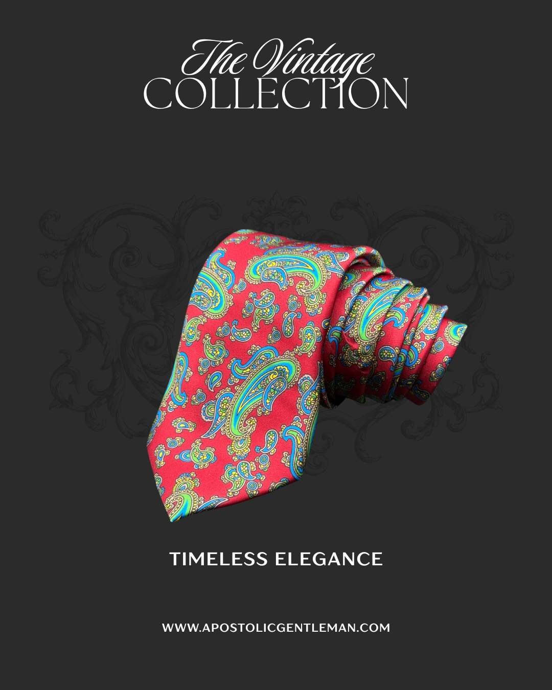 Lime Green, Yellow, and Turquoise Vintage Paisley on Red Necktie