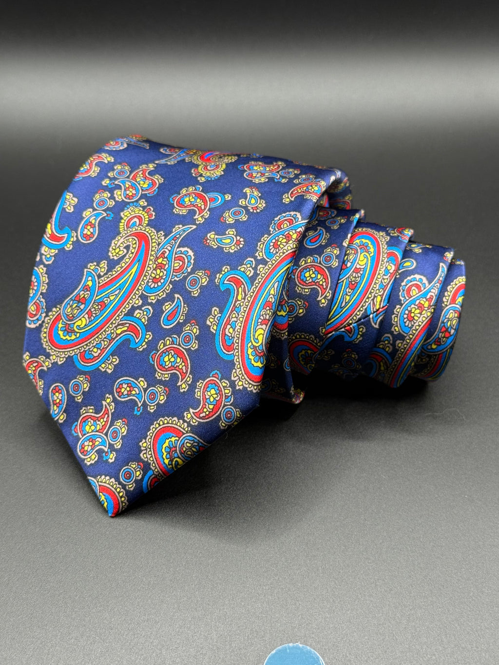 Red, Yellow, and Turquoise Vintage Paisley on Royal Blue Necktie