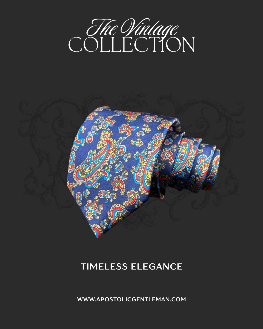 Red, Yellow, and Turquoise Vintage Paisley on Royal Blue Necktie