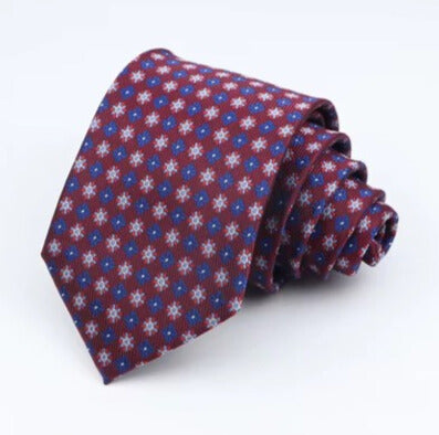 Burgundy, Blue Floral Medallion on Burgundy Necktie