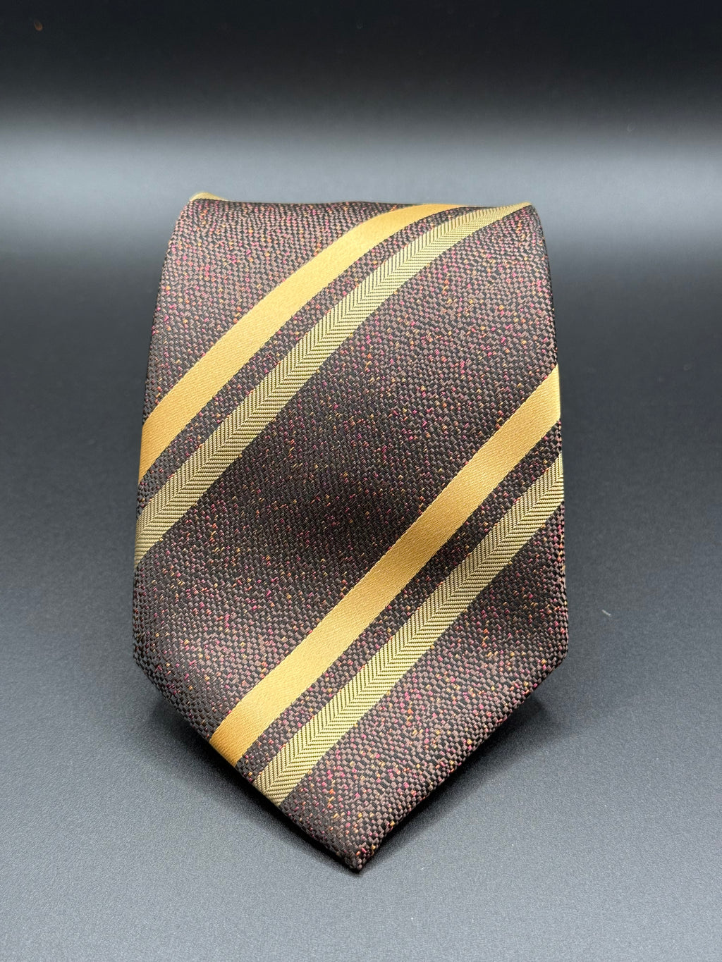 Golden Striped on Brown with Red Speckles Necktie