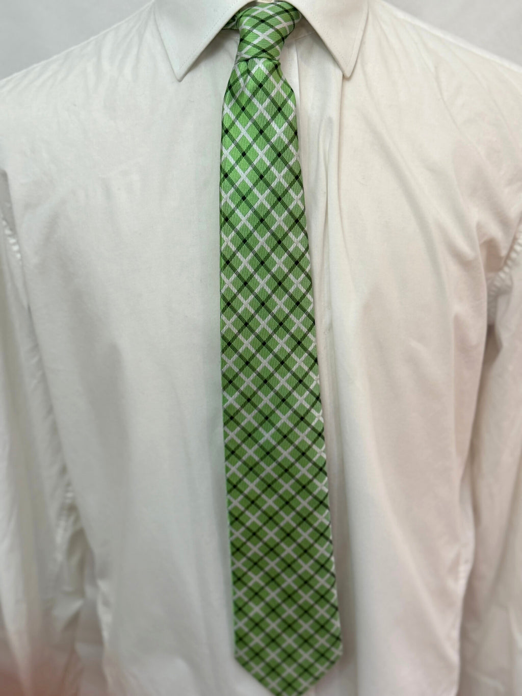 Light Green, White and Black Plaid Necktie