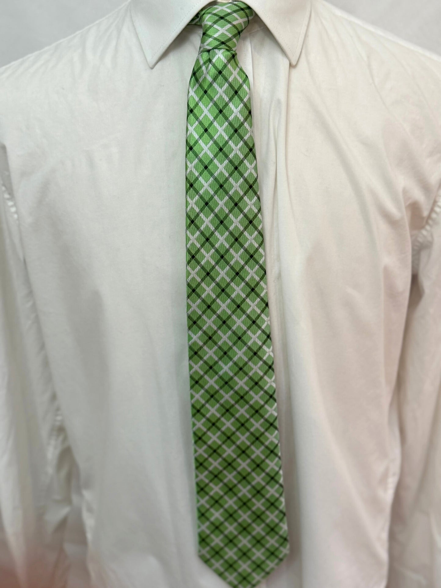 Light Green, White and Black Plaid Necktie