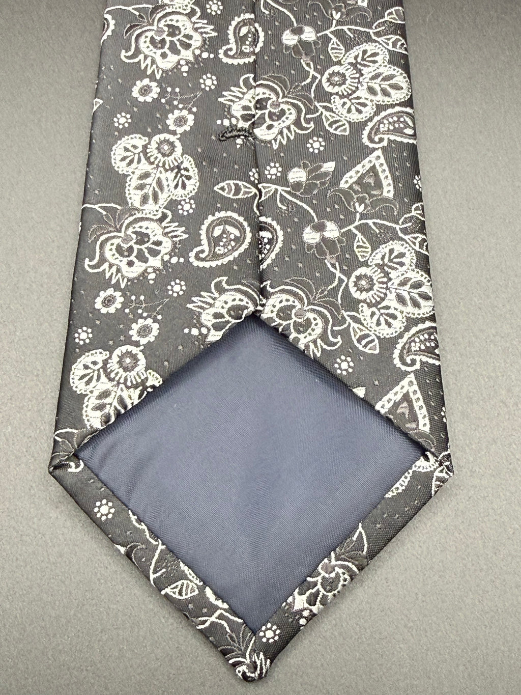 Black, silver and white on Black Cherry Blossom Paisley Necktie
