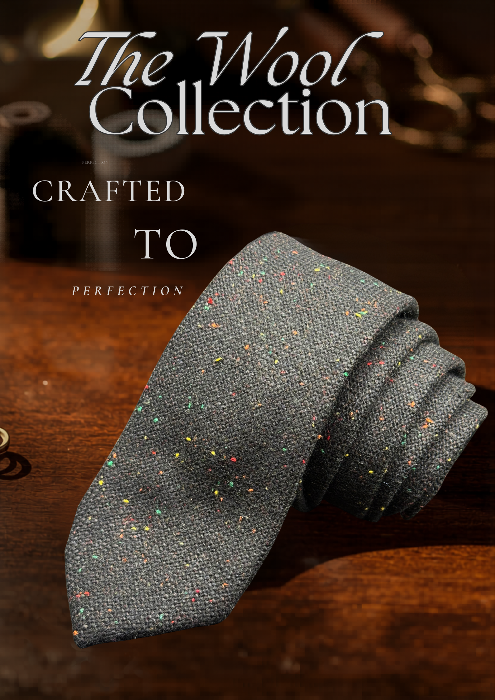 The Black Wool with Multicolored Speckles Necktie