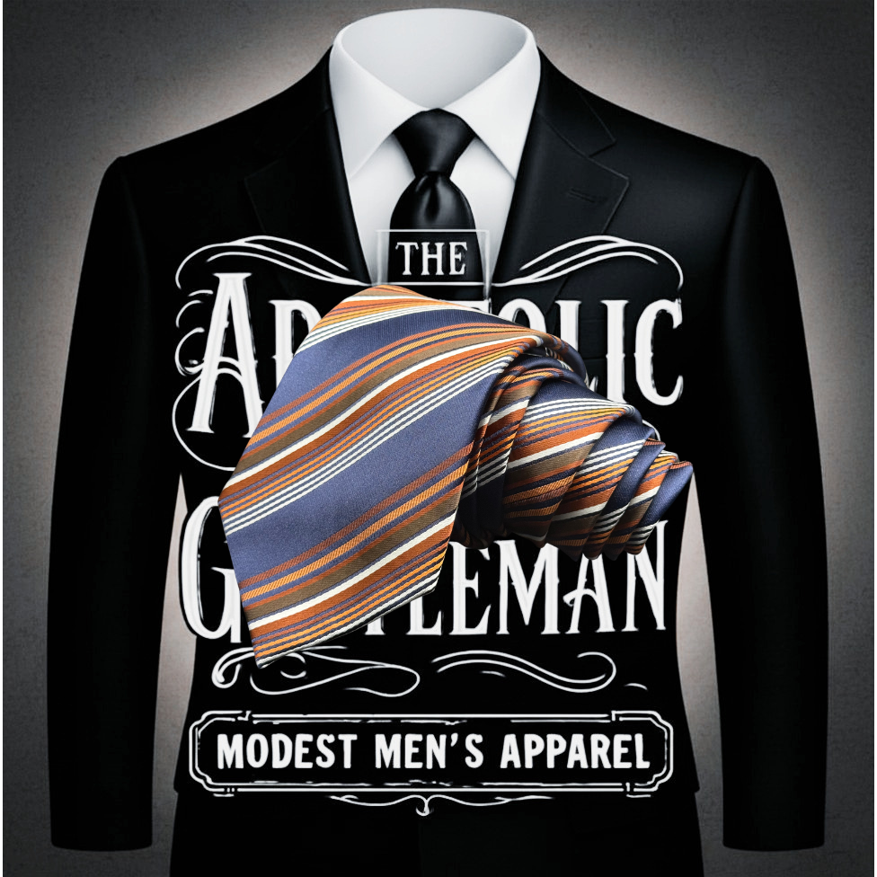 Navy, Copper, Burnt Orange, and Deep Brown Striped Necktie