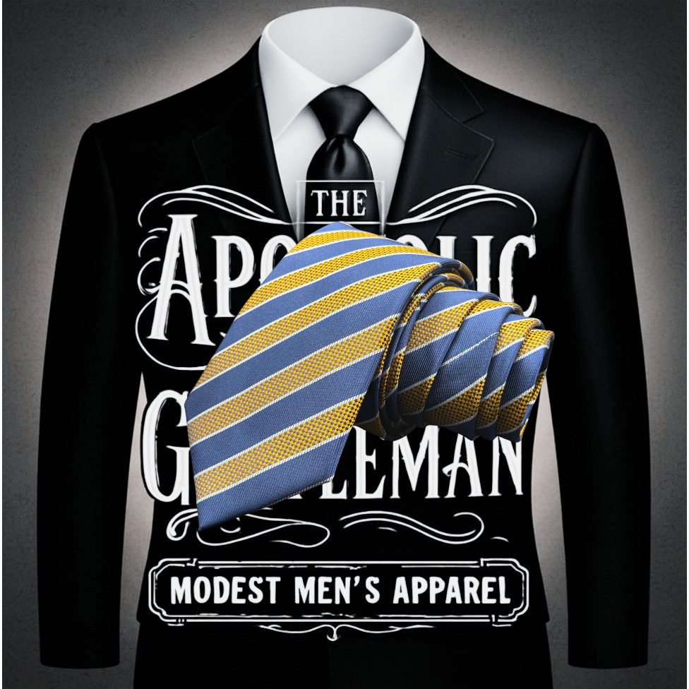 Navy, Yellow, and White Striped Necktie