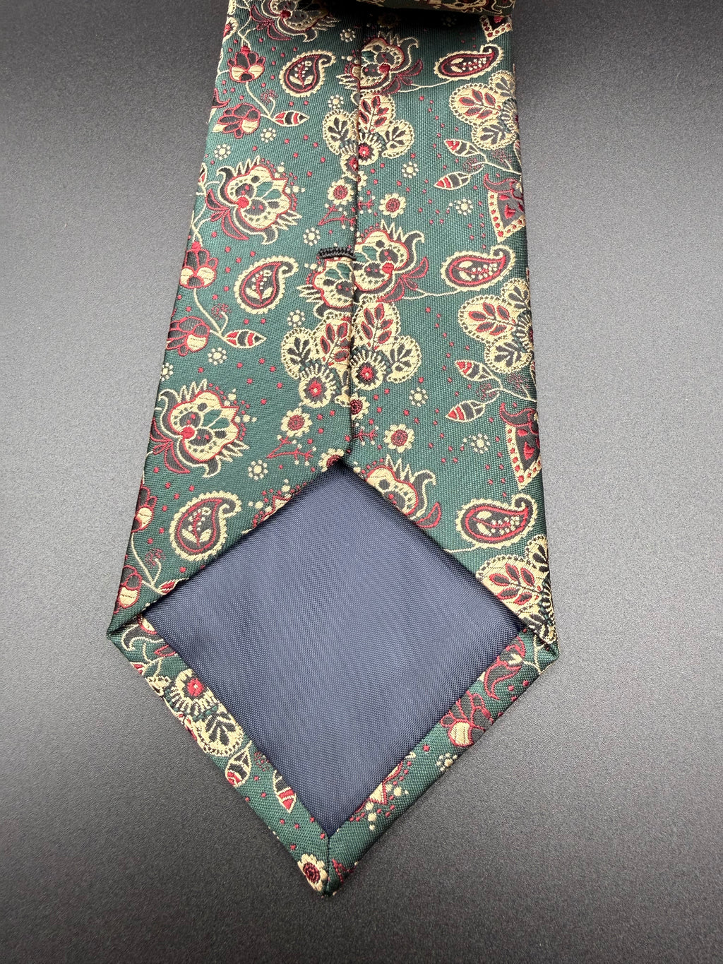 Cream, Gold, and Burgundy on Deep Green Cherry Blossom Paisley Necktie