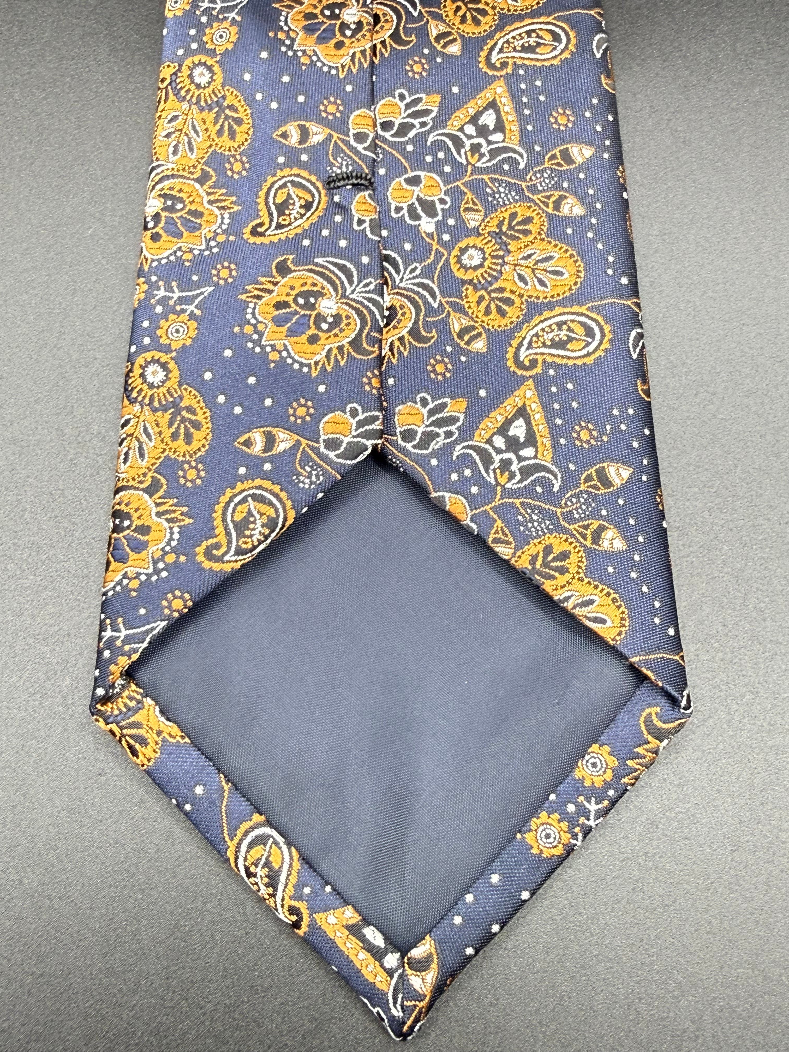 Orange, Cream, and Black on Navy Cherry Blossom Paisley Necktie