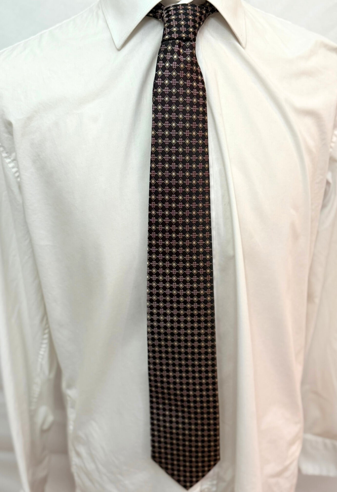 Burgundy and Copper Small Dotted Cross Check Necktie