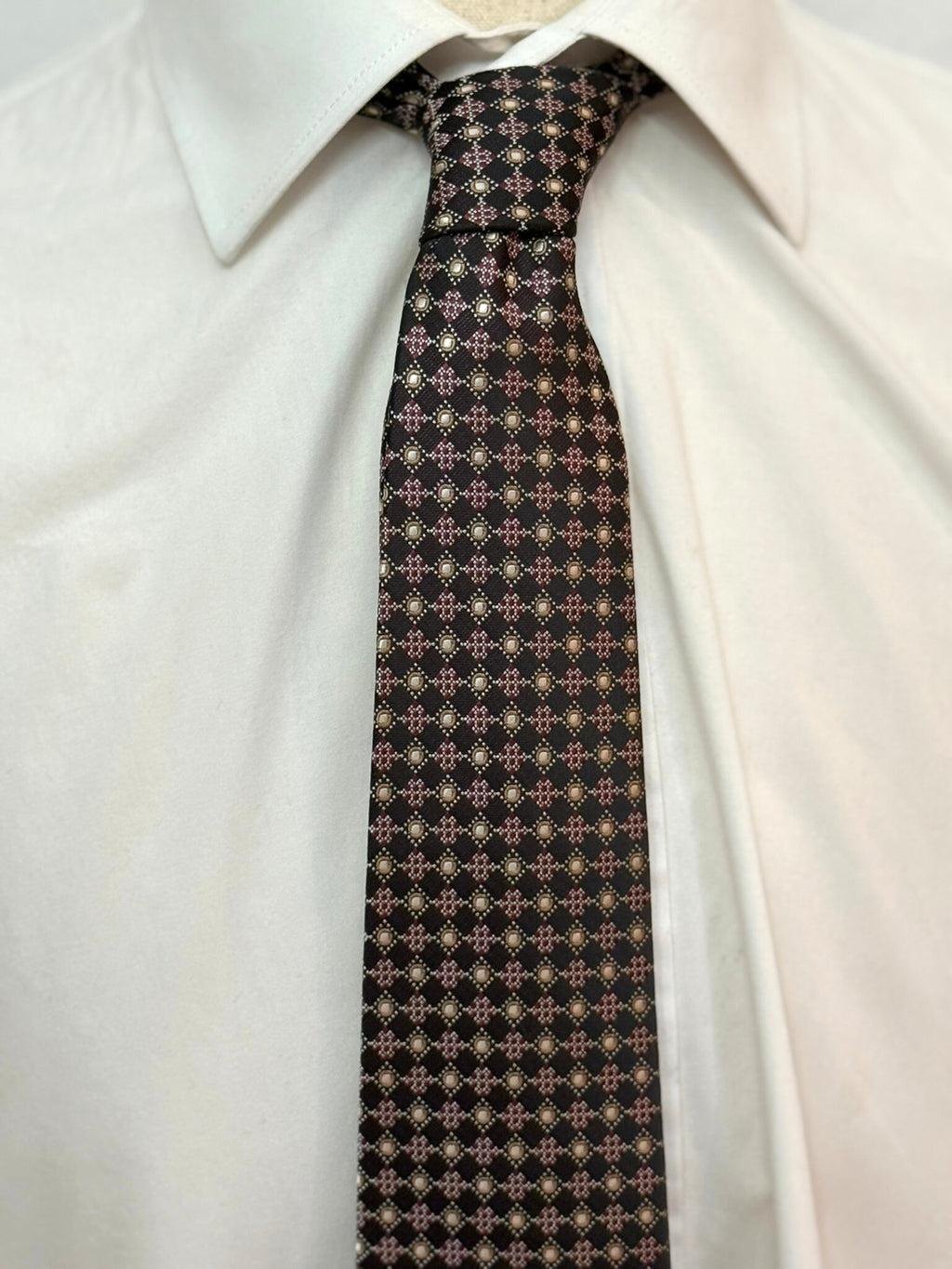 Burgundy and Copper Small Dotted Cross Check Necktie