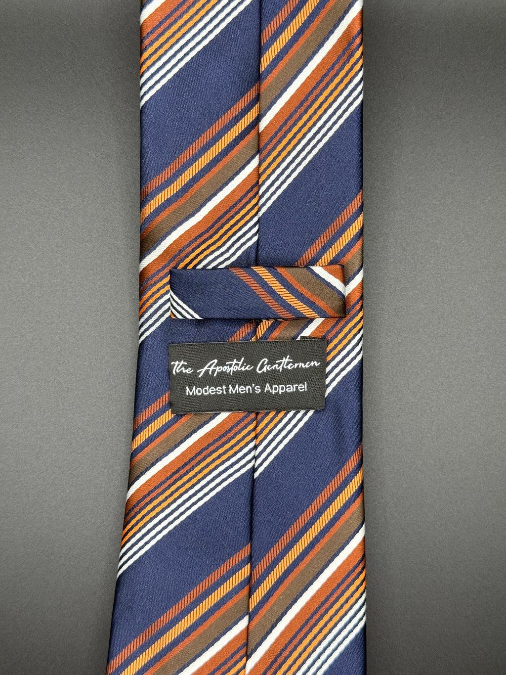 Navy, Copper, Burnt Orange, and Deep Brown Striped Necktie