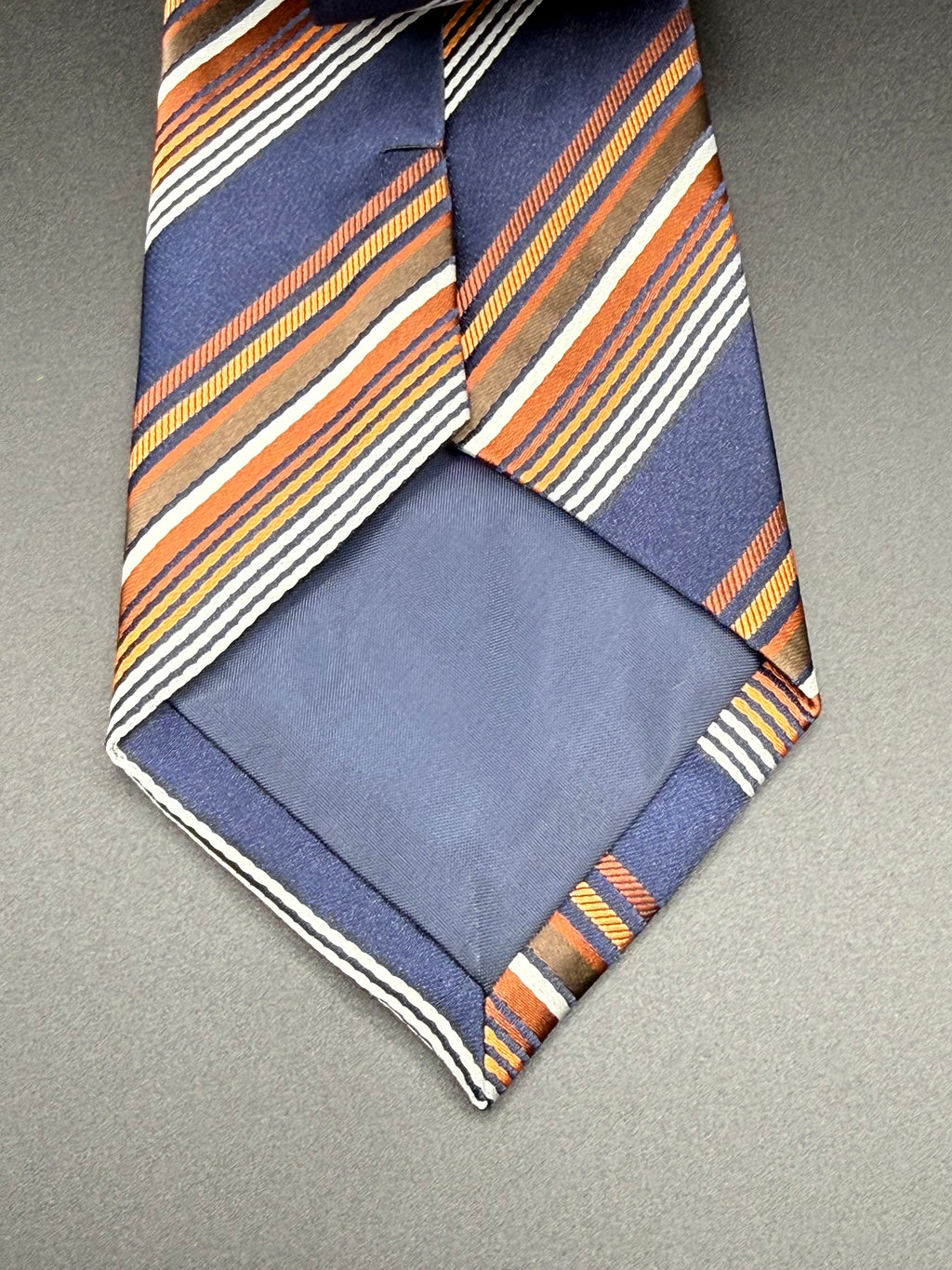 Navy, Copper, Burnt Orange, and Deep Brown Striped Necktie