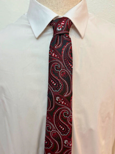 Black and Red Paisley with Silver and White Necktie