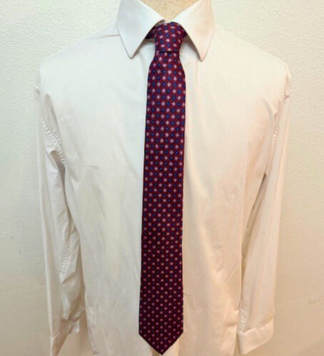 Burgundy, Blue Floral Medallion on Burgundy Necktie