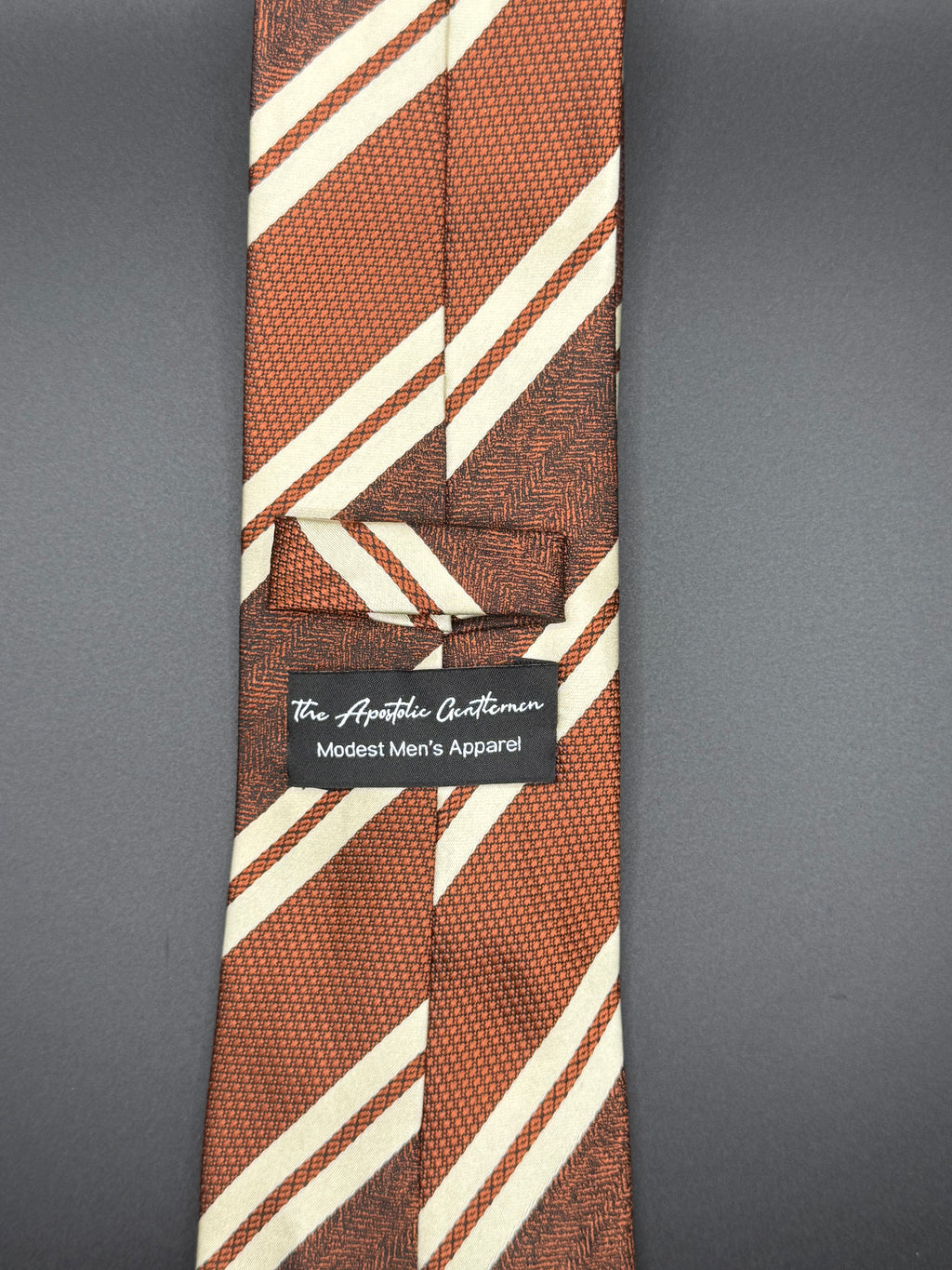 White and Brown Stripes on Brown Necktie