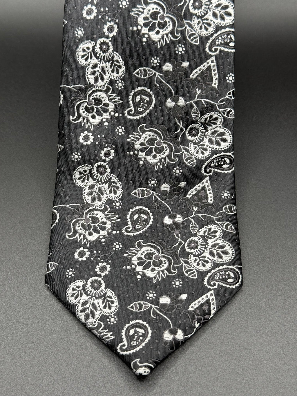 Black, silver and white on Black Cherry Blossom Paisley Necktie