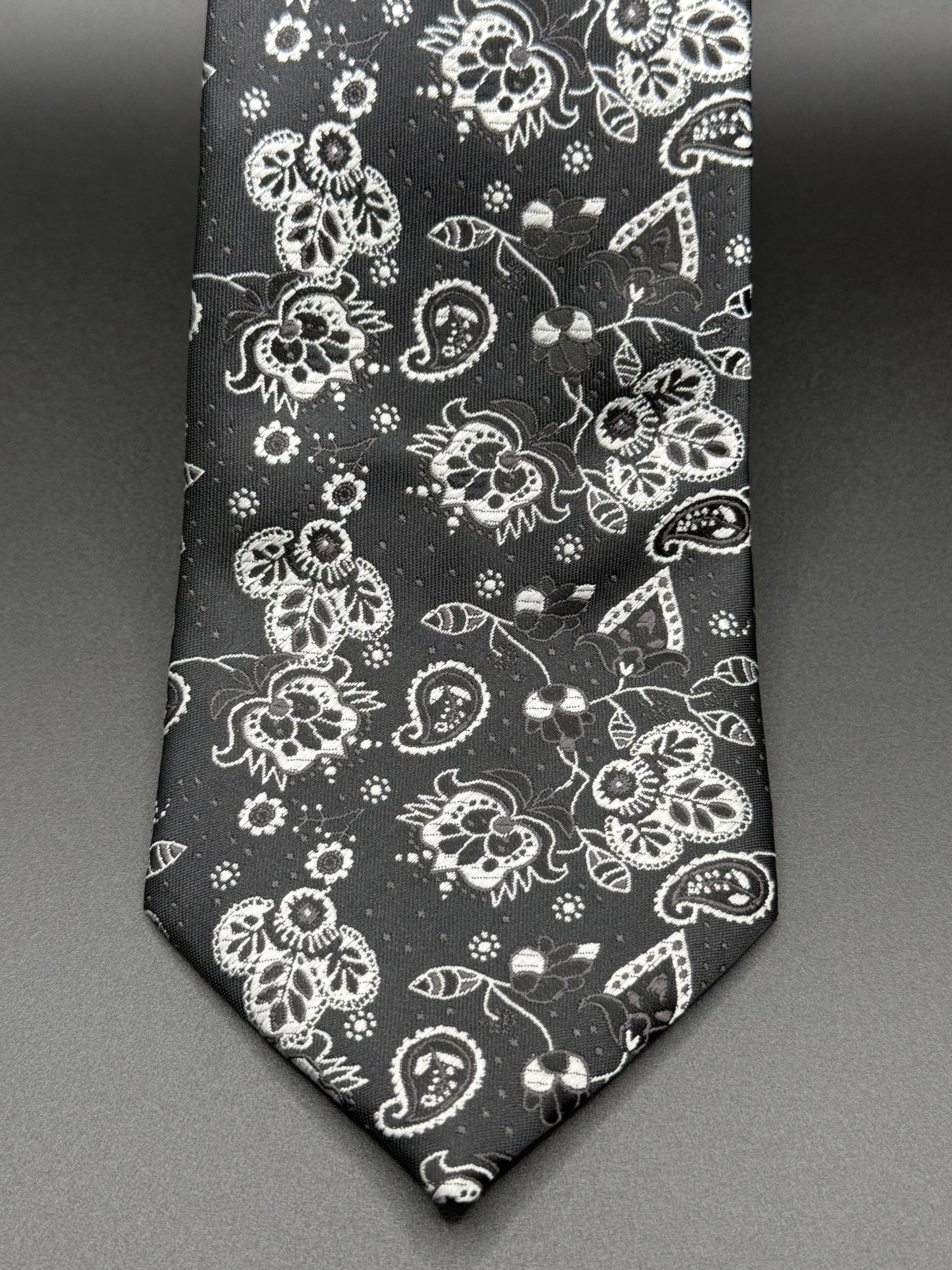 Black, silver and white on Black Cherry Blossom Paisley Necktie