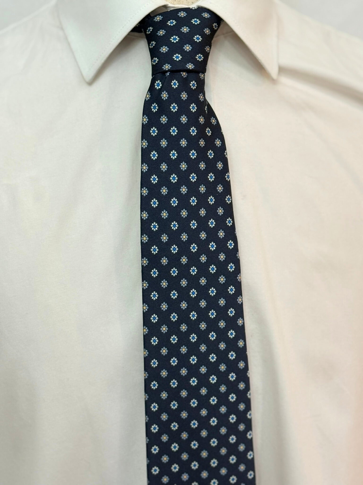 Sky, Royal Blue On Navy with Flowers Necktie