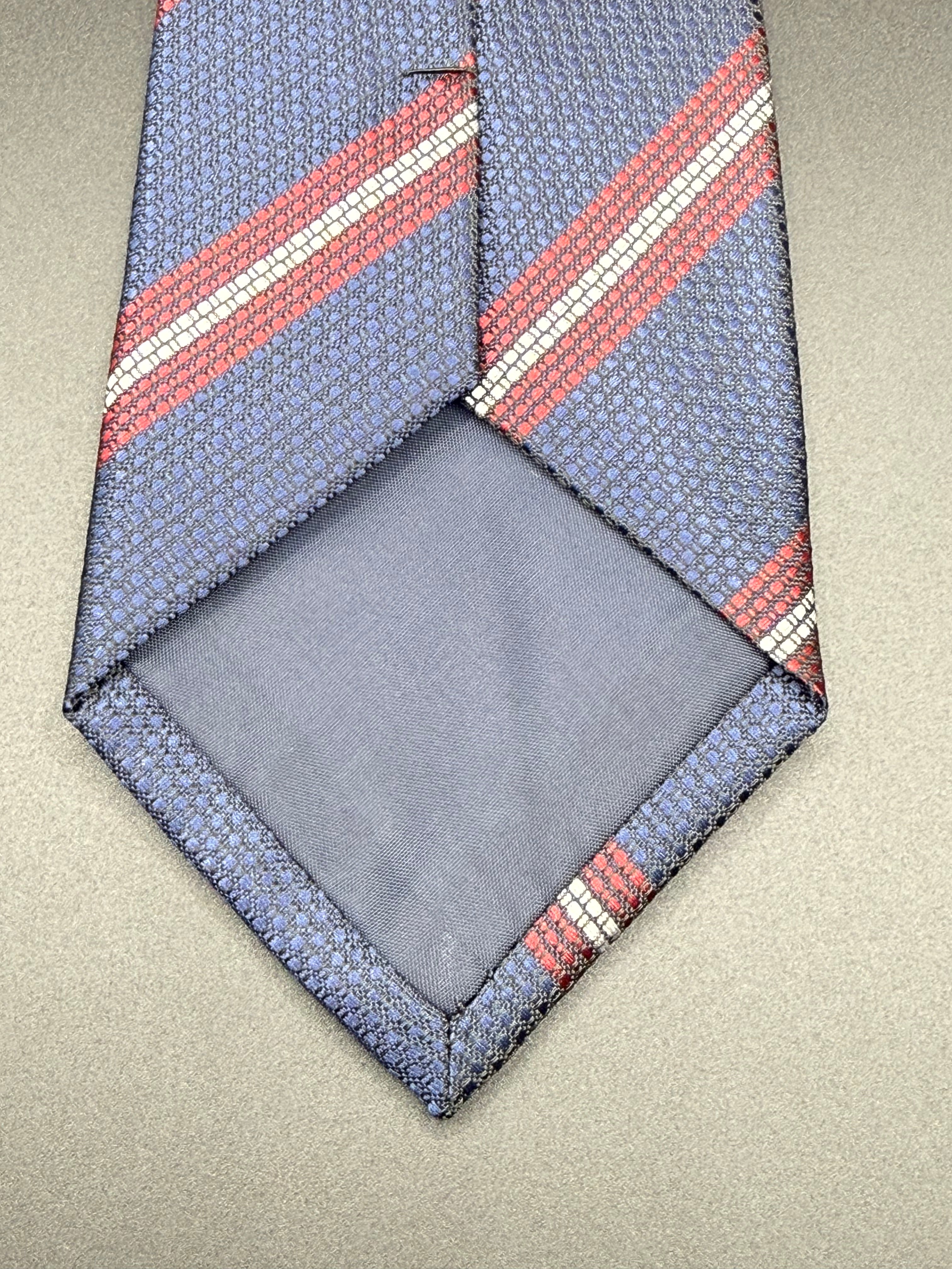 Navy, Burgundy, and Silver Stiped Necktie