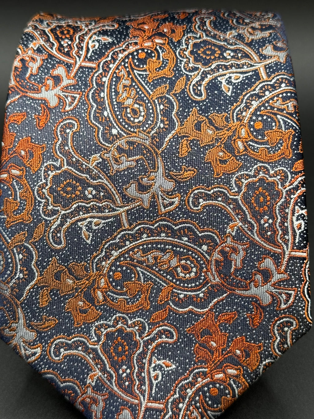 Burnt Orange and Cream Paisley on Slate Blue Necktie