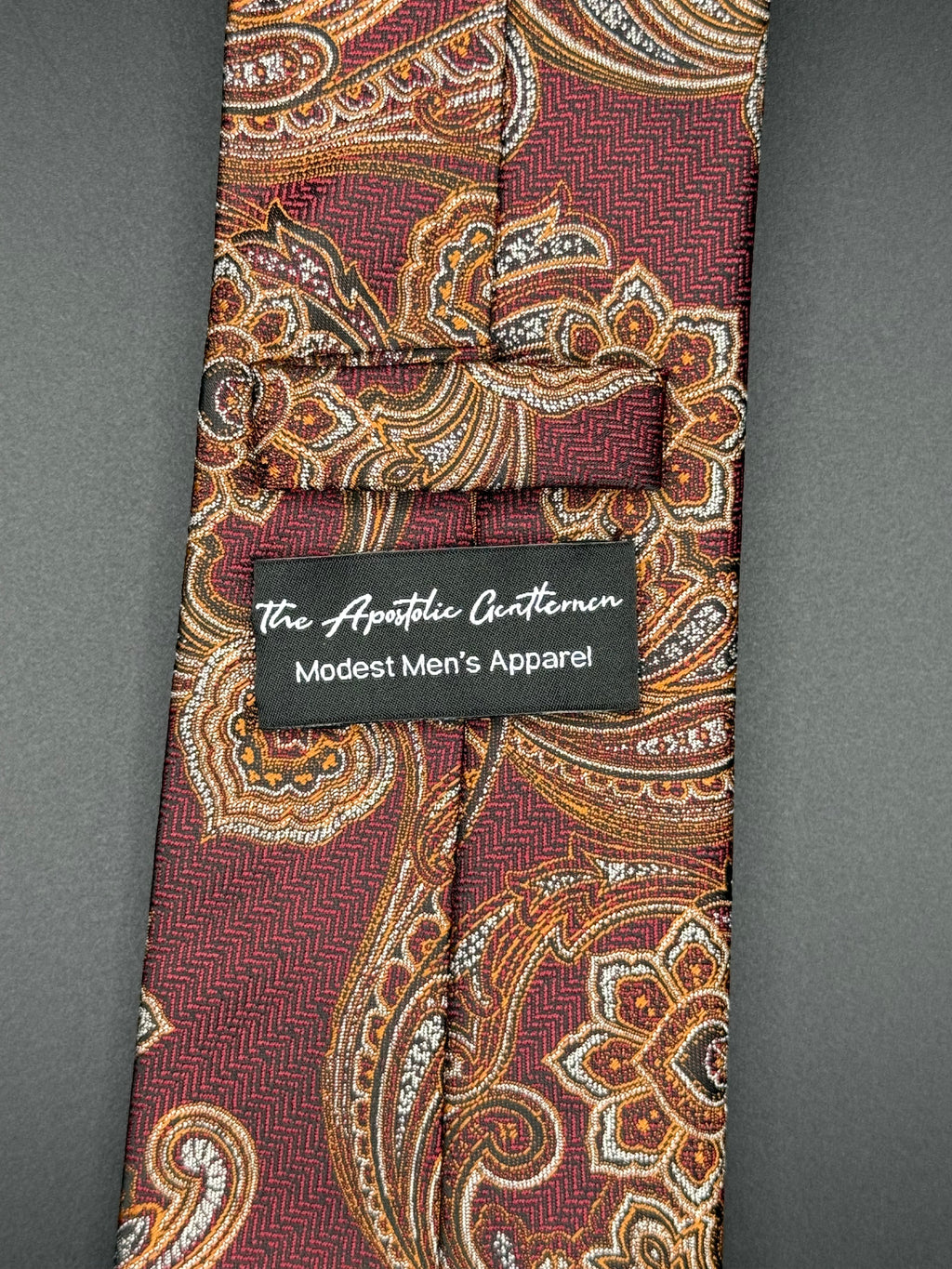 Gold, Cream, and Amber Vintage Paisley on Burgundy Necktie