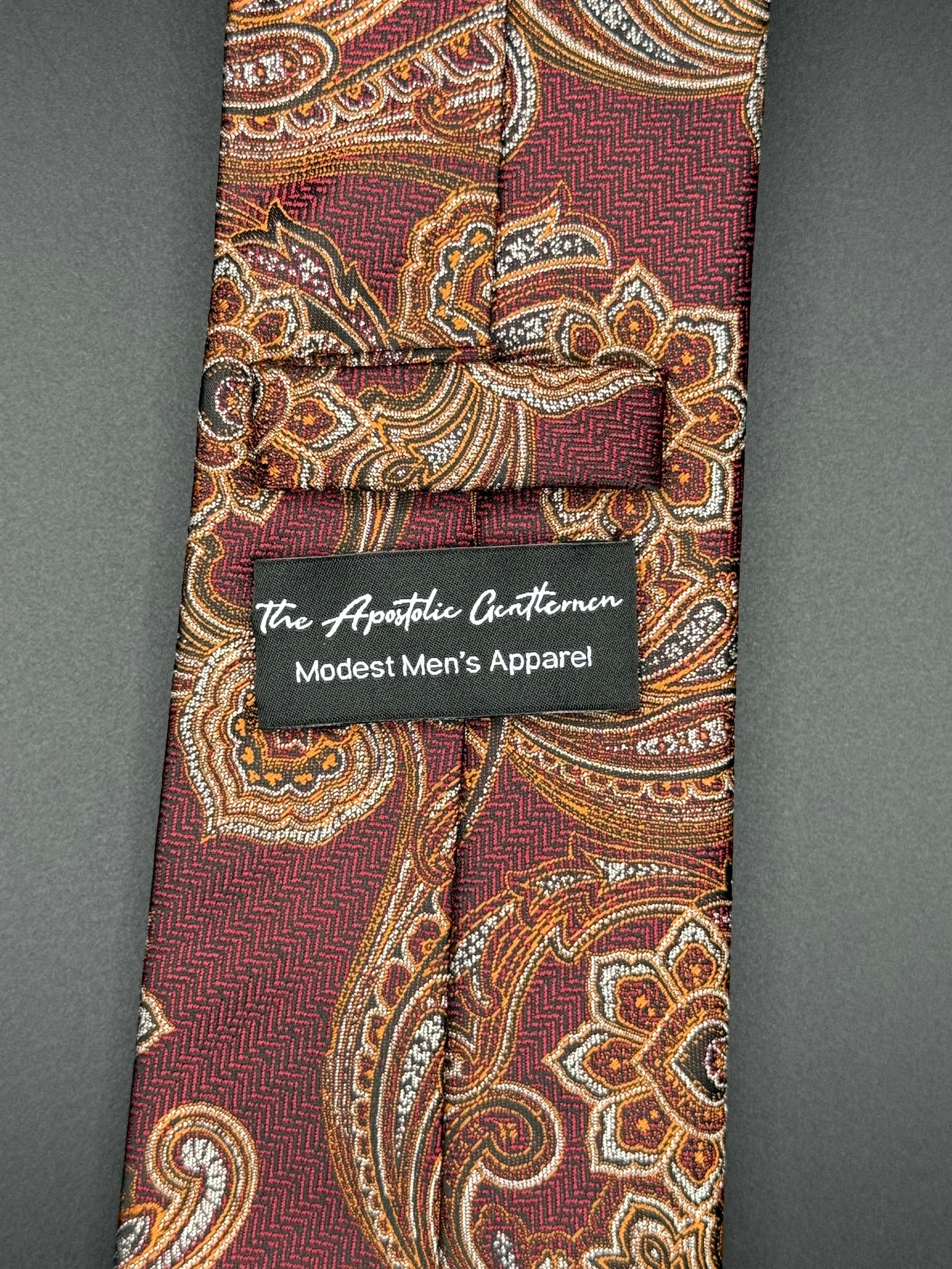 Gold, Cream, and Amber Vintage Paisley on Burgundy Necktie