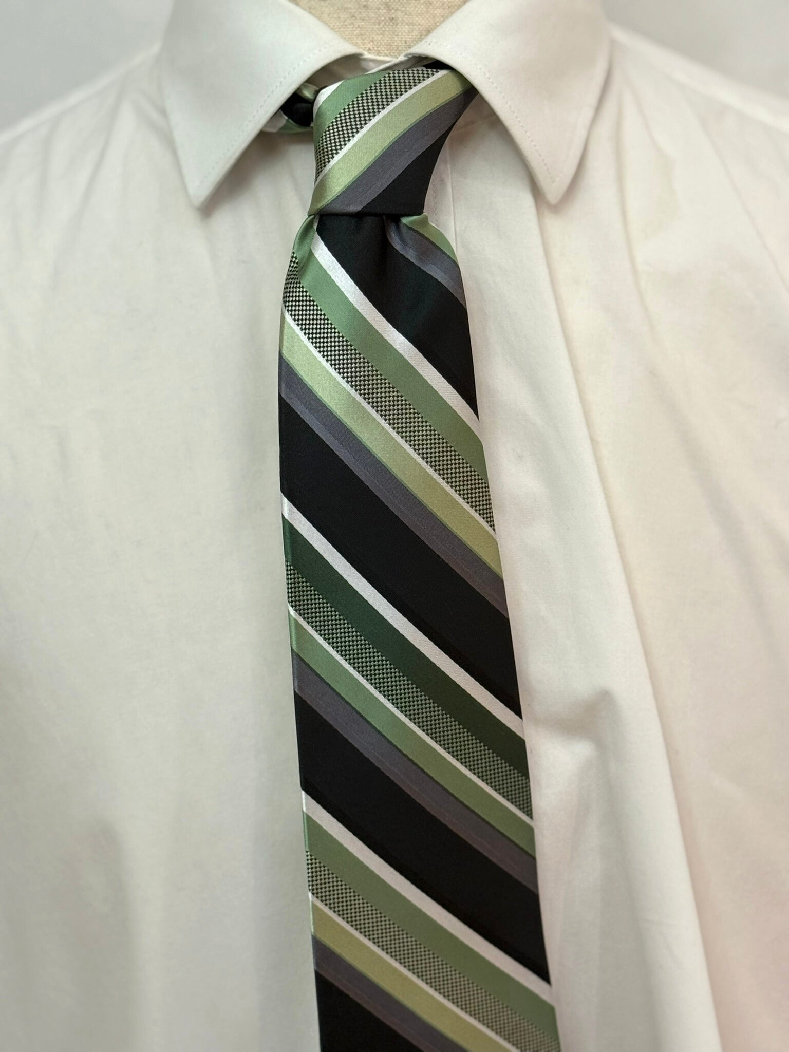 Multi Green With Black and Silver Striped Necktie