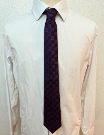 Red Cubes on Navy Geometric Necktie