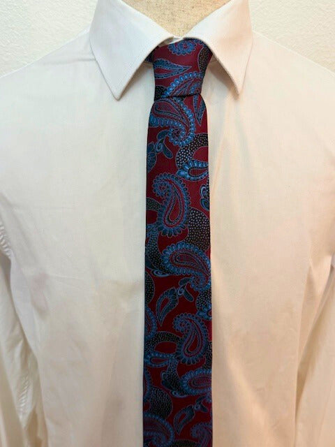 Baby Blue and Burgundy Paisley on Burgundy Necktie