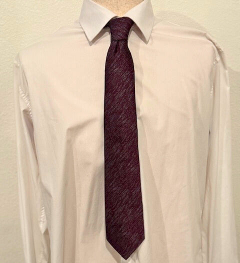 Charcoal Grey Heathered Weave on Burgundy Necktie