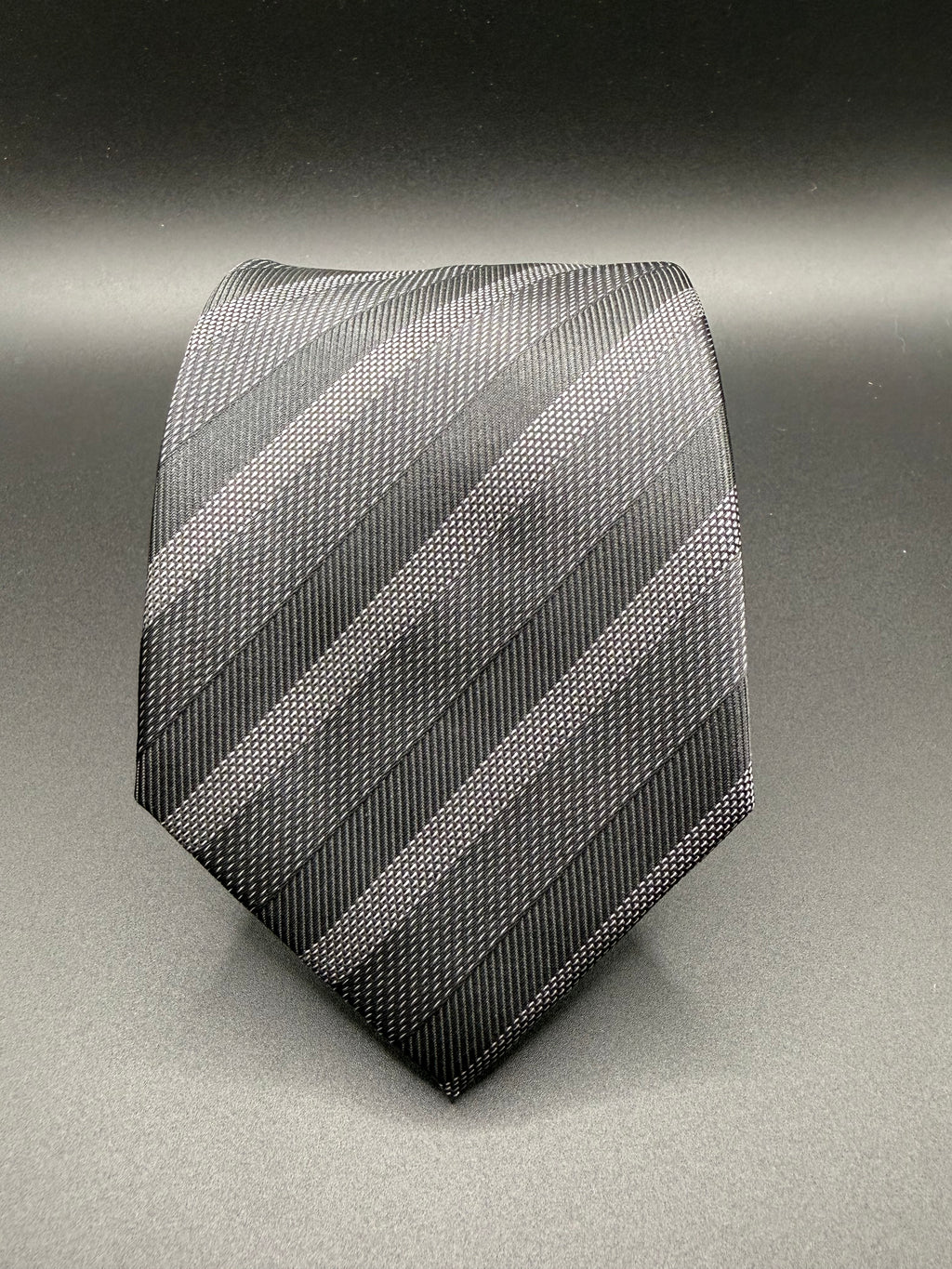 Charcoal, Grey and Silver Striped Necktie