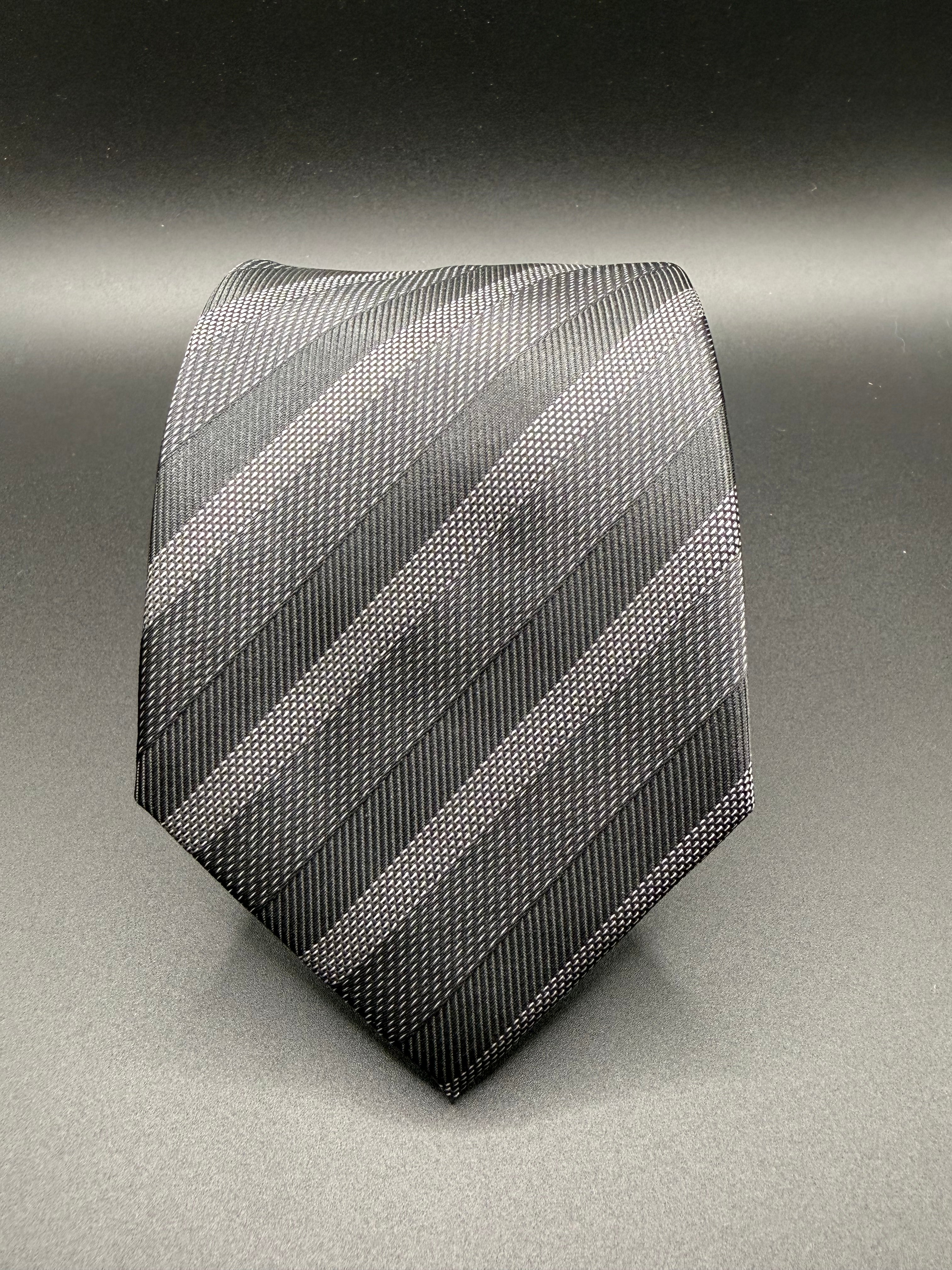 Charcoal, Grey and Silver Striped Necktie