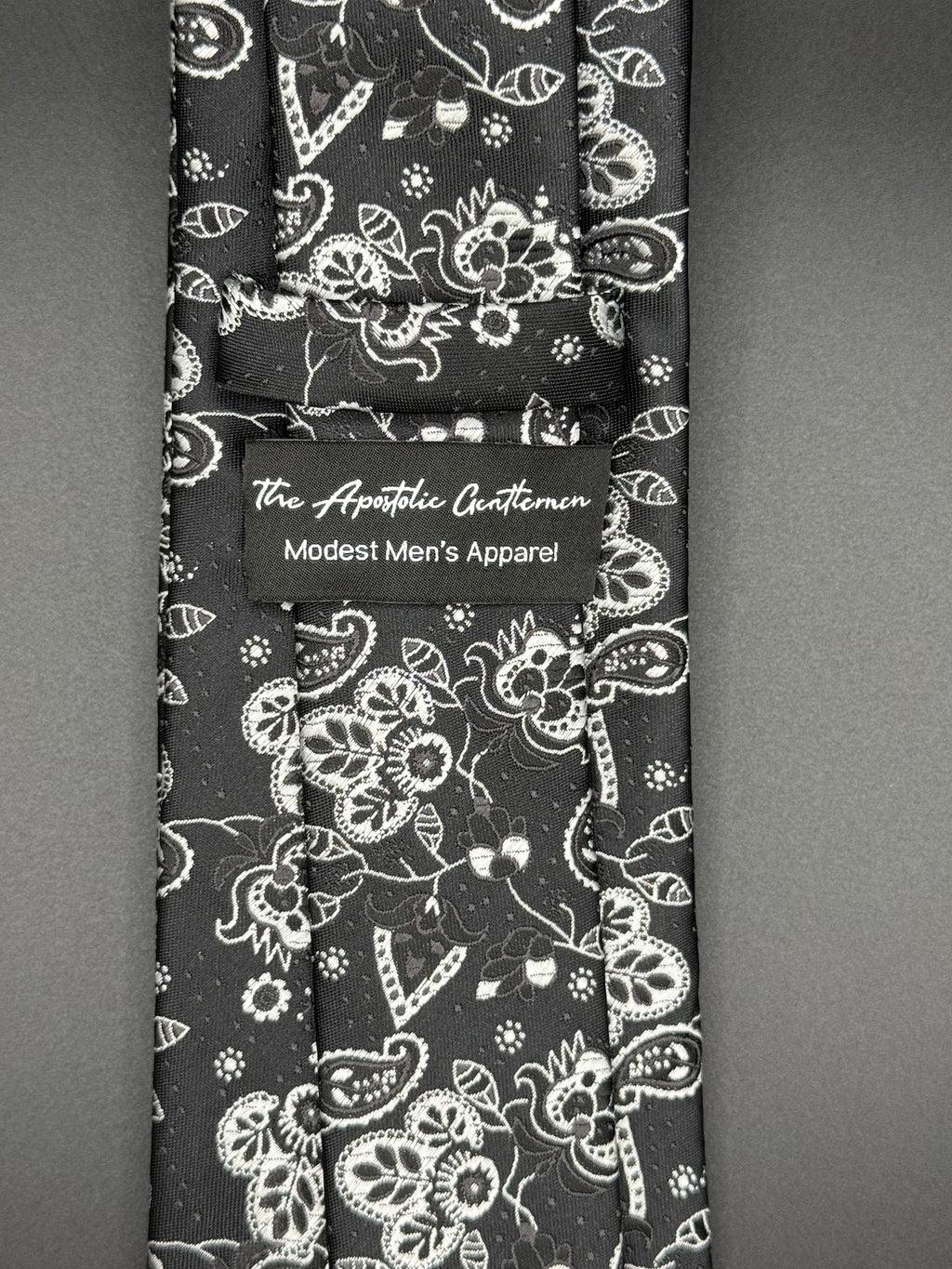 Black, silver and white on Black Cherry Blossom Paisley Necktie