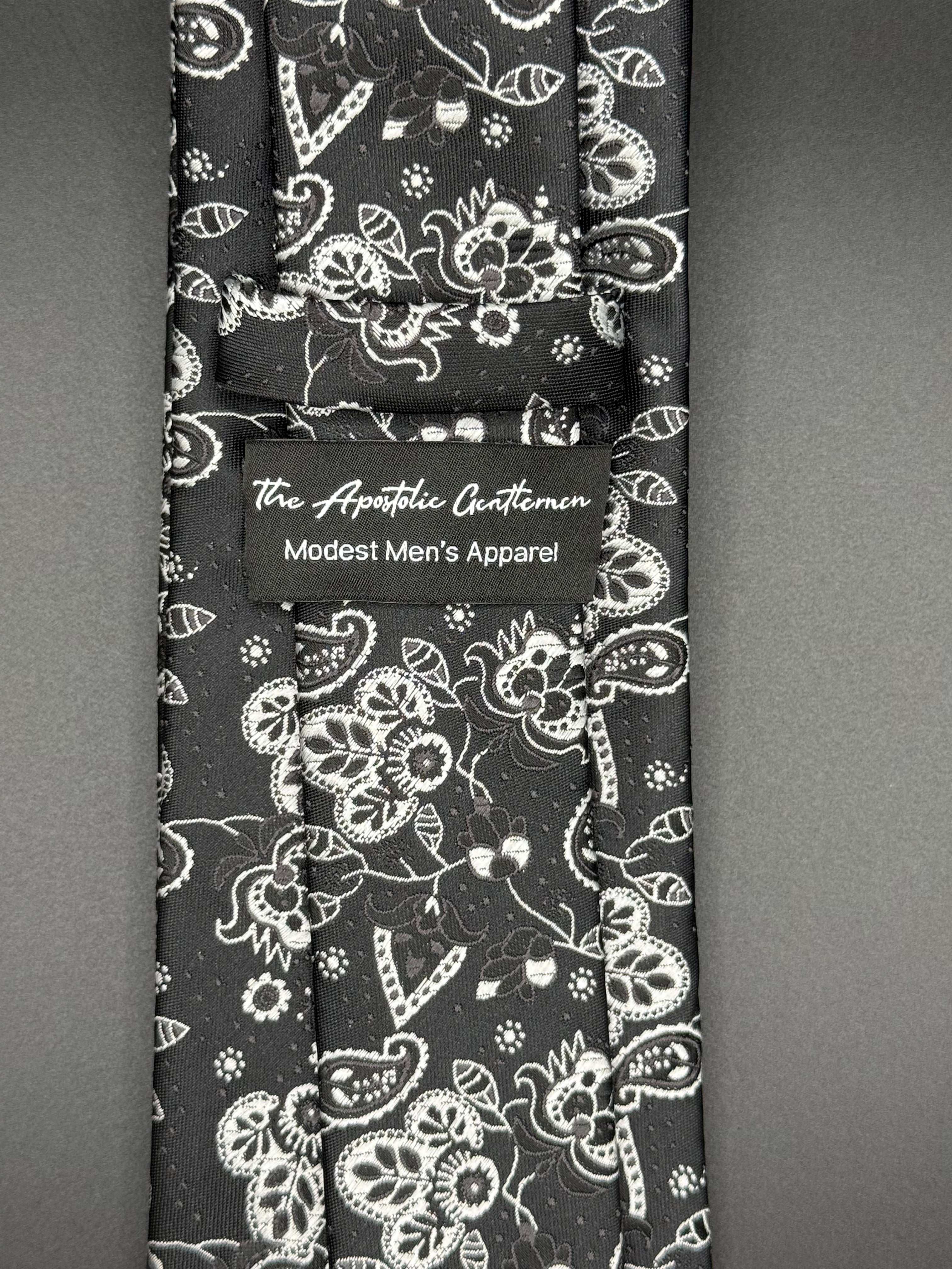 Black, silver and white on Black Cherry Blossom Paisley Necktie