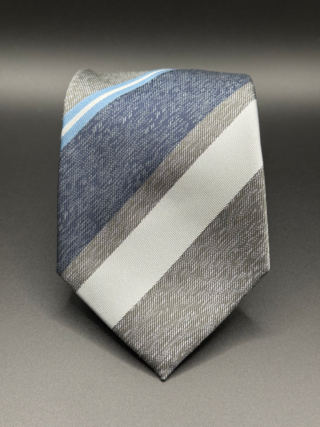 Navy, Silver, and Sky-Blue Striped Necktie