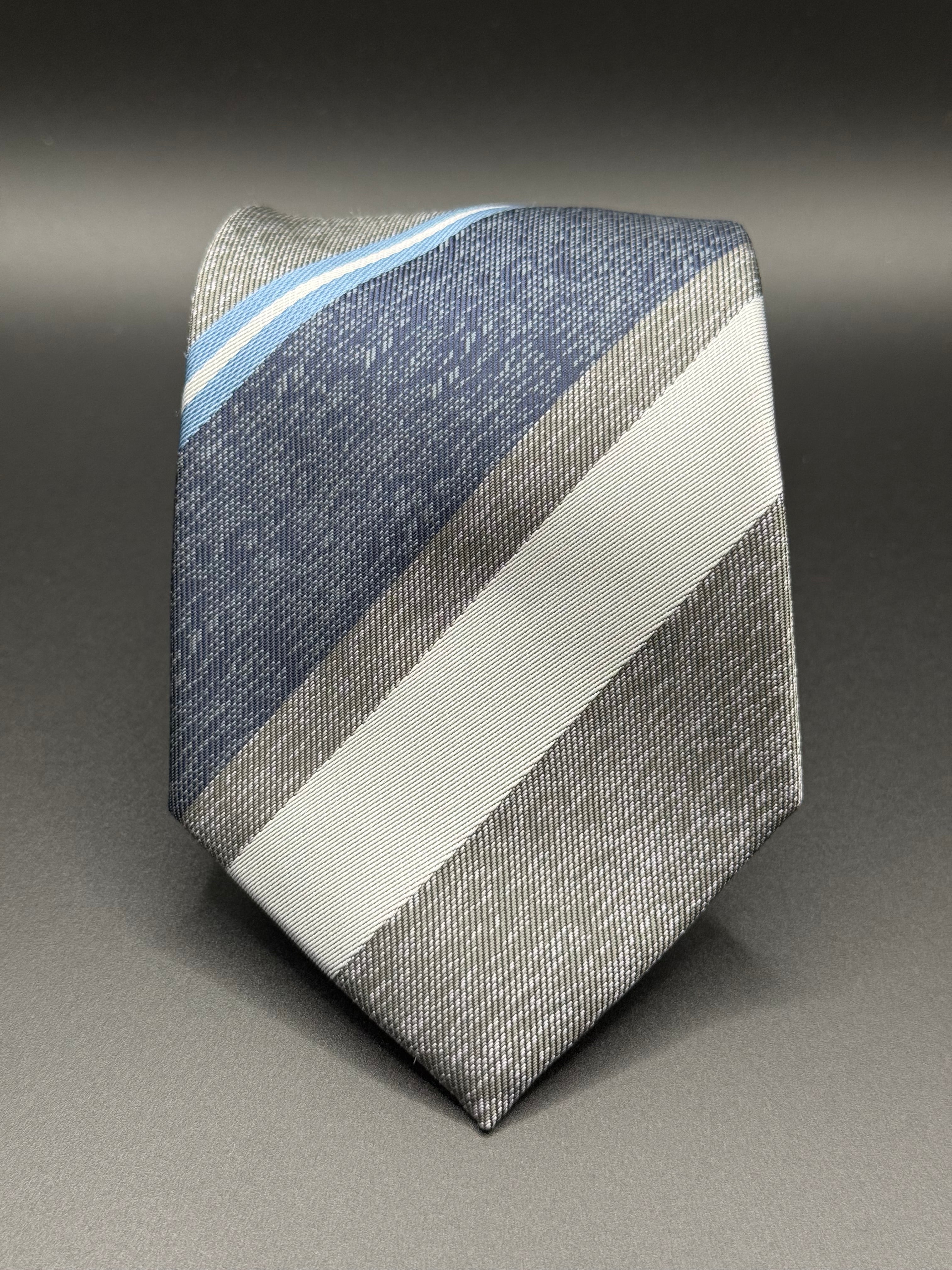 Navy, Silver, and Sky-Blue Striped Necktie