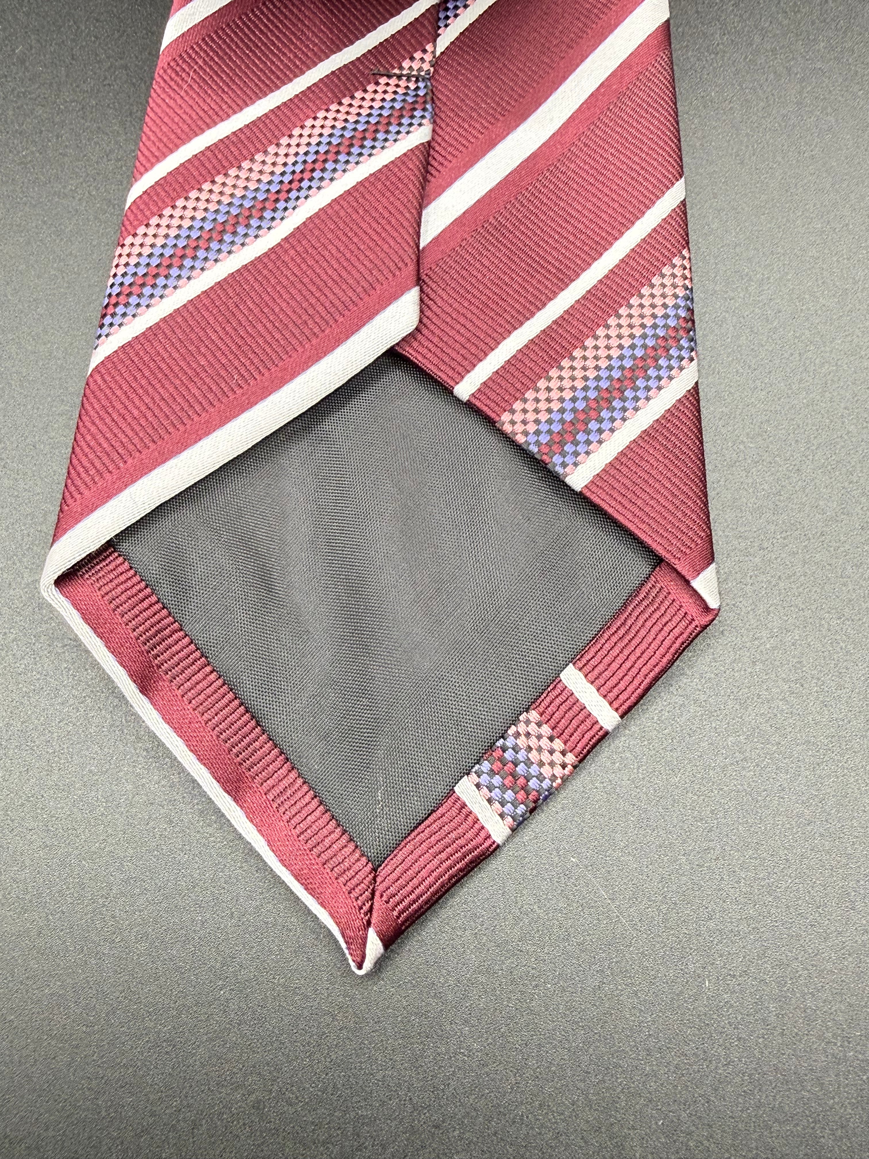 White, Rose, and Lavender Stripes on Burgundy Necktie