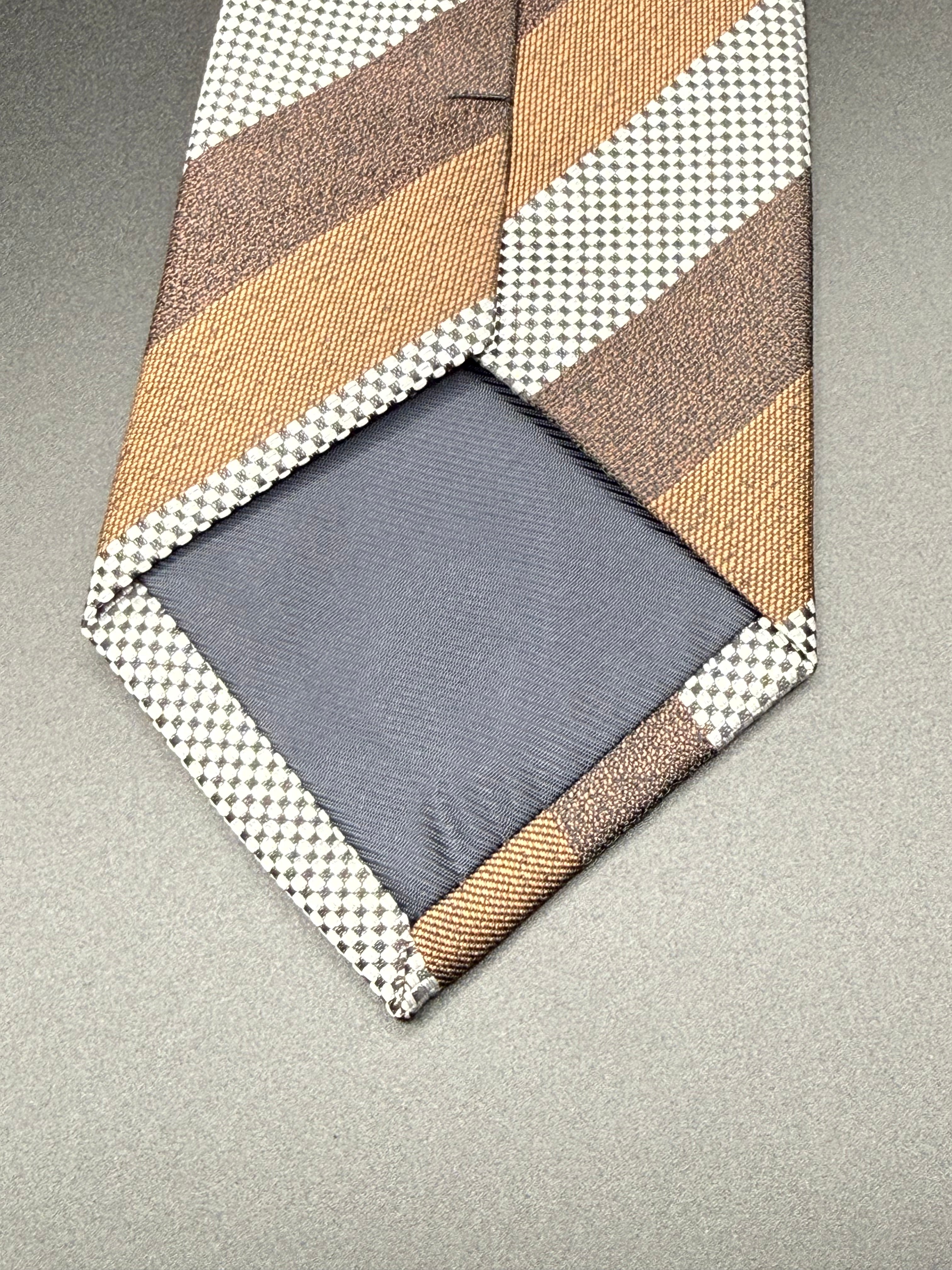 Chocolate Brown, Caramel, White and Black Checkered Striped Necktie