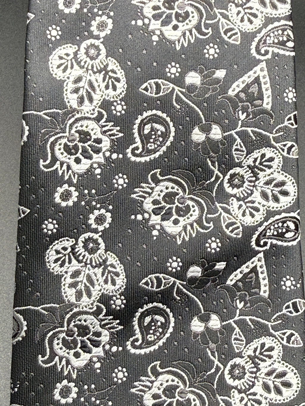 Black, silver and white on Black Cherry Blossom Paisley Necktie