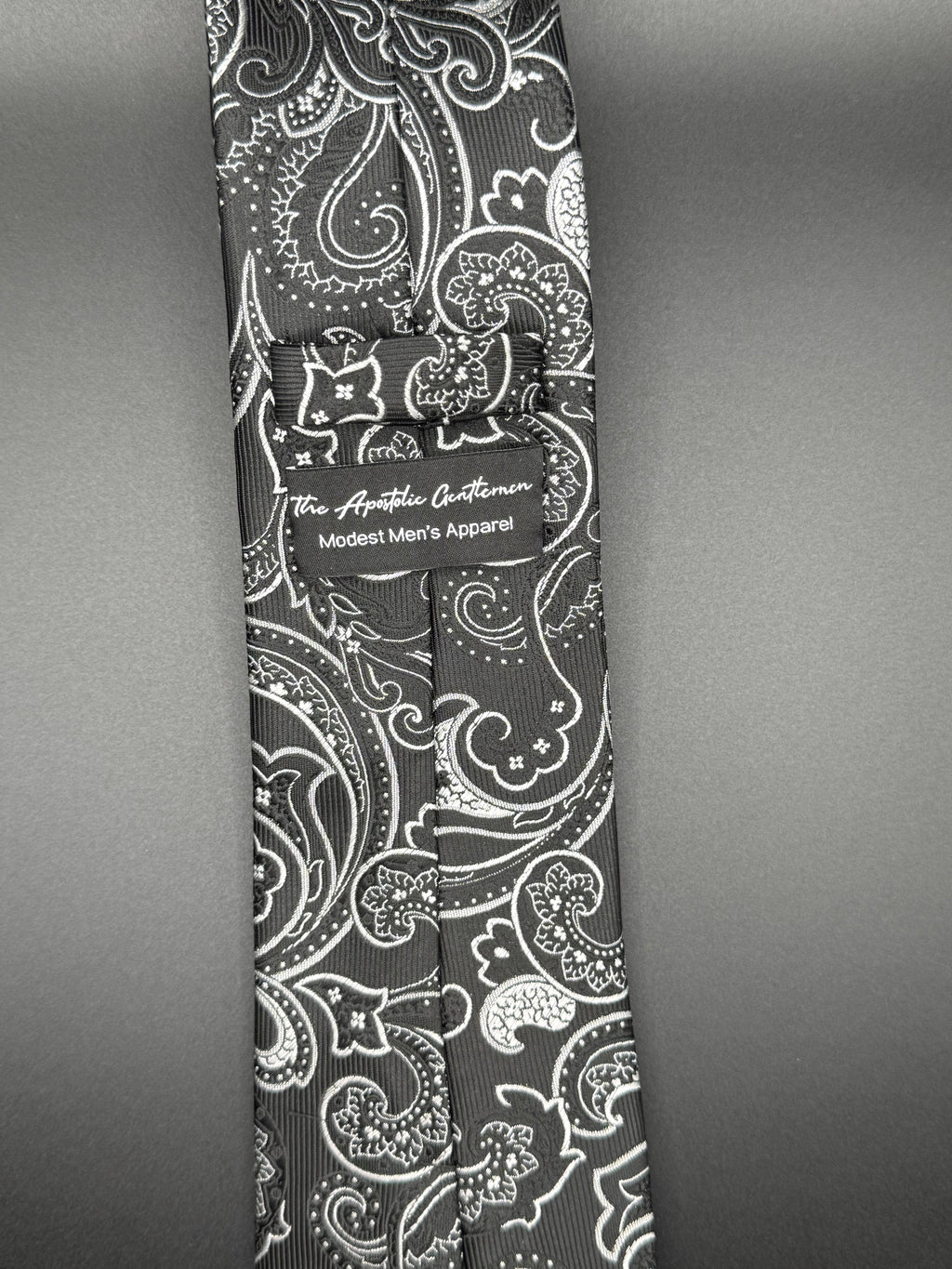 Silver and Black Paisley on Deep Black Necktie