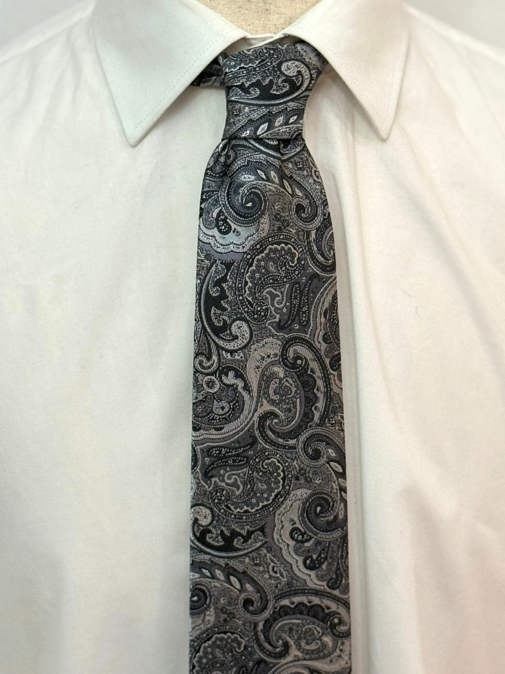 Black, Silver and Charcoal Paisley Necktie