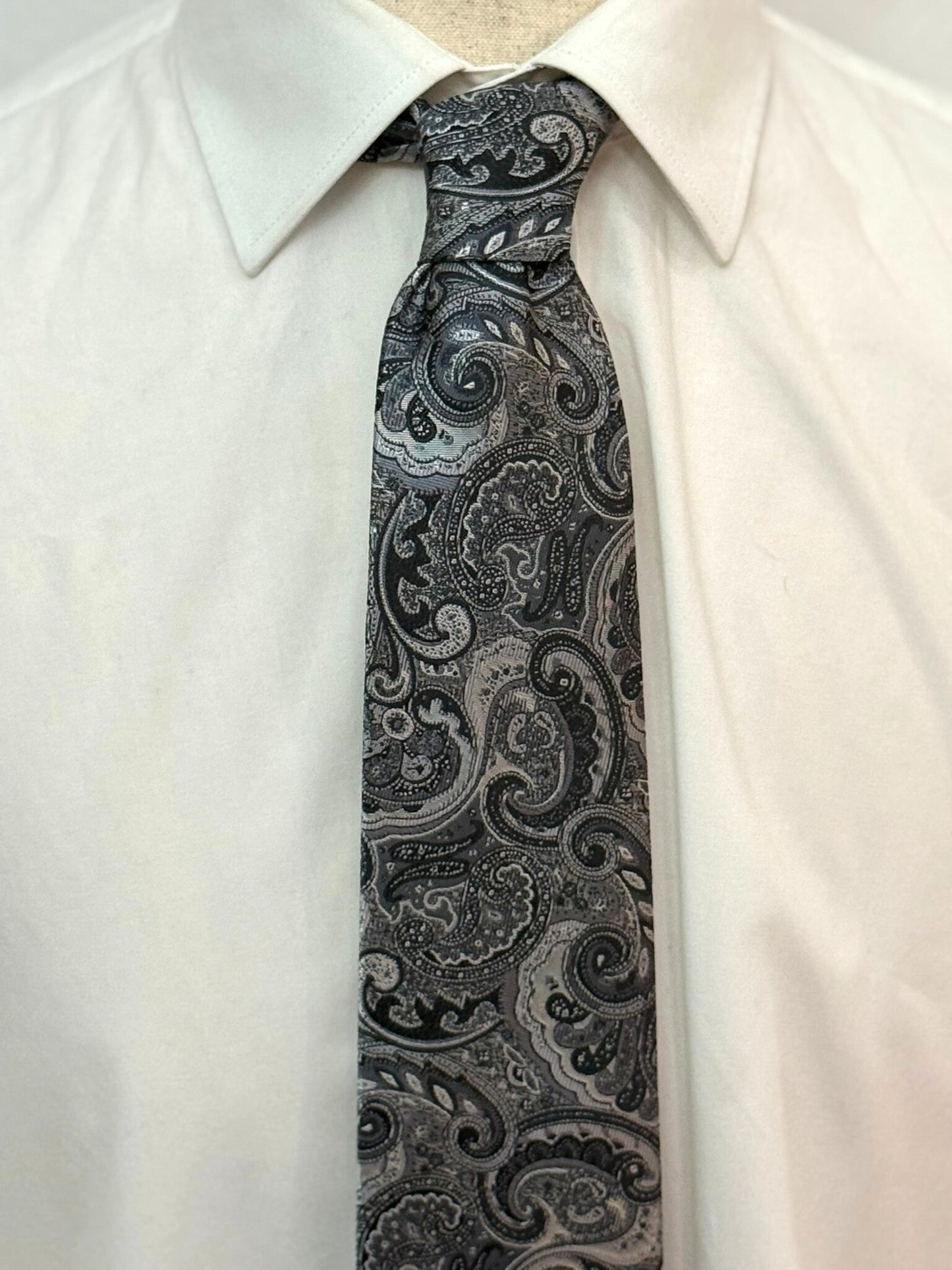 Black, Silver and Charcoal Paisley Necktie