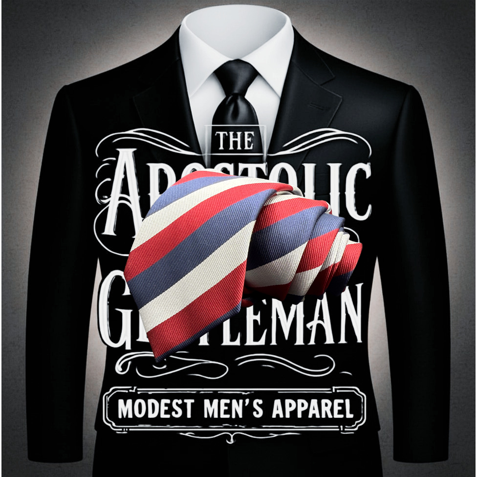 Navy, Red, and Light Grey Stiped Necktie